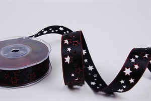 Band 20m/ 24mm, Stern gestanzt, rot/schwarz Band 20m/ 24mm, Stern gestanzt, rot/schwarz