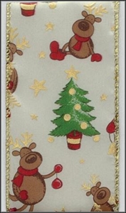 Band, 10m/ 63mm Elch & Tanne, braun/ecru Band, 10m/ 63mm Elch & Tanne, braun/ecru