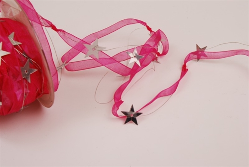 Girlande 10m/ 10mm, Organza- & Sternen, fuchsia Girlande 10m/ 10mm, Organza- & Sternen, fuchsia