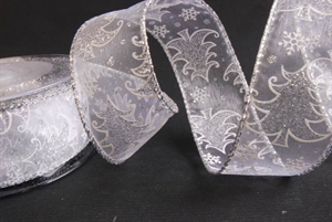 Band 10m/ 40mm, Glitzer-Tannenbaum, silber Band 10m/ 40mm, Glitzer-Tannenbaum, silber