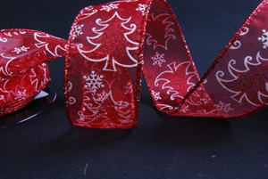 Band 10m/ 40mm, Glitzer-Tannenbaum, rot Band 10m/ 40mm, Glitzer-Tannenbaum, rot