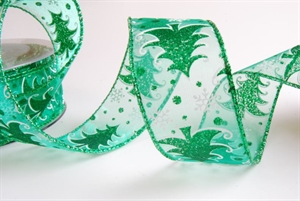 Band 10m/ 40mm, Glitzer-Tannenbaum, grün Band 10m/ 40mm, Glitzer-Tannenbaum, grün