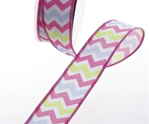 Band 10m/ 25mm, ZickZack, pink/grün/weiss Band 10m/ 25mm, ZickZack, pink/grün/weiss