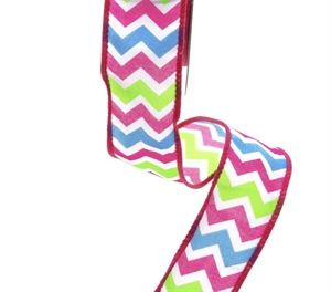 Band 10m/ 25mm, ZickZack, pink/grün/weiss Band 10m/ 25mm, ZickZack, pink/grün/weiss