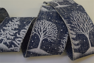 Band 10m/ 65mm, Leinen mit Baum - Draht, blau/weiss Band 10m/ 65mm, Leinen mit Baum - Draht, blau/weiss