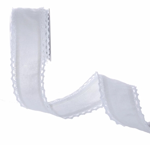 Band 10m/ 50mm, Cotton m. Häkelspitze, sahneweiss Band 10m/ 50mm, Cotton m. Häkelspitze, sahneweiss