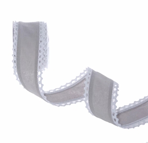 Band 10m/ 50mm, Cotton m. Häkelspitze, grau Band 10m/ 50mm, Cotton m. Häkelspitze, grau