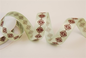 Band 20m/ 15mm, Emblem auf Satin, grün/braun Band 20m/ 15mm, Emblem auf Satin, grün/braun