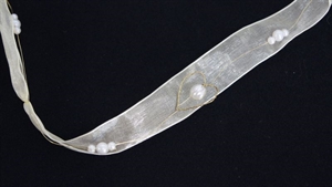 Band 10m/ 25mm, Organza m. Drahtherz, creme/gold Band 10m/ 25mm, Organza m. Drahtherz, creme/gold