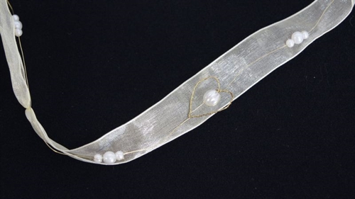 Band 10m/ 25mm, Organza m. Drahtherz, creme/gold Band 10m/ 25mm, Organza m. Drahtherz, creme/gold