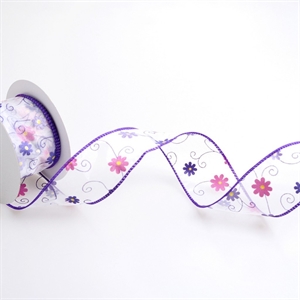 Band 10y/ 50mm, Blümchen-Ranke, violett Band 10y/ 50mm, Blümchen-Ranke, violett