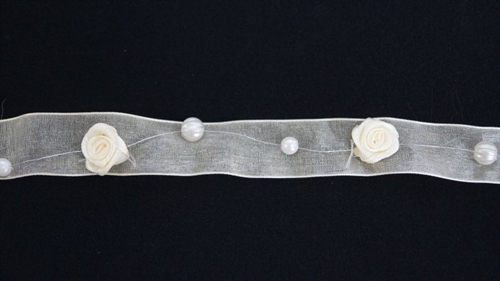 Band 2x 5m/ 25mm, Organz- Rosen & Perlen, creme Band 2x 5m/ 25mm, Organz- Rosen & Perlen, creme