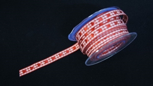 Band 20m/ 10mm, Karo Vichy mit Herz, rot Band 20m/ 10mm, Karo Vichy mit Herz, rot