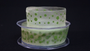 Band 25m/ 25mm, Organza mit Punkte, dgrün Band 25m/ 25mm, Organza mit Punkte, dgrün