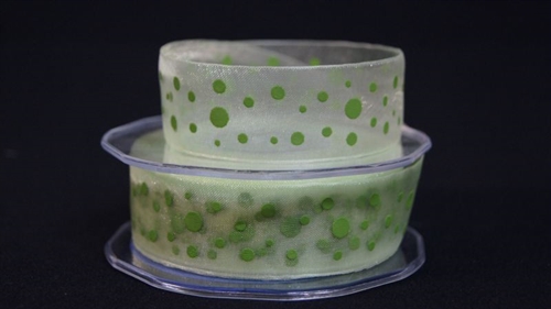 Band 25m/ 25mm, Organza mit Punkte, dgrün Band 25m/ 25mm, Organza mit Punkte, dgrün