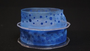 Band 25m/ 25mm, Organza mit Punkte, dblau Band 25m/ 25mm, Organza mit Punkte, dblau