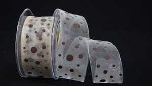 Band 25m/ 40mm, Organza mit Punkte, braun Band 25m/ 40mm, Organza mit Punkte, braun