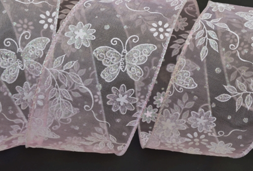 Band 10y/ 60mm, Schmetterling/ Blume, rosa Band 10y/ 60mm, Schmetterling/ Blume, rosa