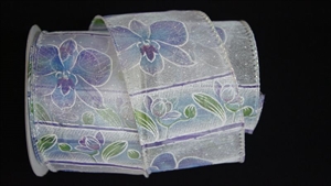 Band 10y/ 60mm, Blume, blau/lila/grün Band 10y/ 60mm, Blume, blau/lila/grün