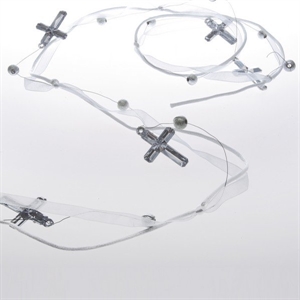 Band 10m/ 20mm, Band mit Kreuz, weiss/silber Band 10m/ 20mm, Band mit Kreuz, weiss/silber