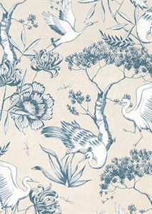 Rolle 200m x 70cm, Inzai Vögel, blau-creme Rolle 200m x 70cm, Inzai Vögel, blau-creme