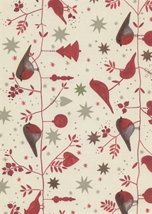 Rolle 200m x 70cm, Mayrhofen Vögel, ivory-rot Rolle 200m x 70cm, Mayrhofen Vögel, ivory-rot