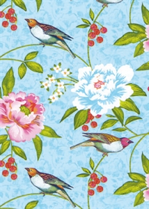 Rolle 200m x 100cm, Sumatra Vogel-Blumen, blau Rolle 200m x 100cm, Sumatra Vogel-Blumen, blau