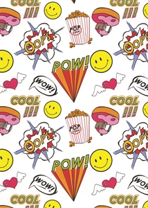 Bogen 70x 100cm, Wow !, weiss-bunt Bogen 70x 100cm, Wow !, weiss-bunt