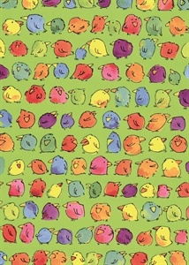 Bogen 70x 100cm, Vögel, bunt-grün Bogen 70x 100cm, Vögel, bunt-grün