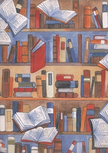 Bogen 70x 100cm, Bücher, braun/bunt Bogen 70x 100cm, Bücher, braun/bunt