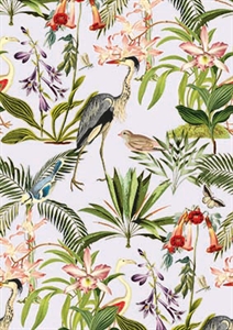 Bogen 70x 100cm, Saigon Vögel, bunt-weiss Bogen 70x 100cm, Saigon Vögel, bunt-weiss