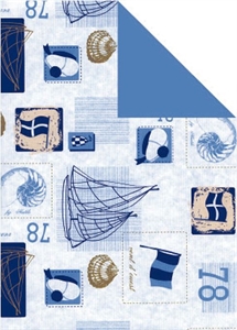 Bogen 70x 100cm, Trouville Marine, weiss/hellblau Bogen 70x 100cm, Trouville Marine, weiss/hellblau