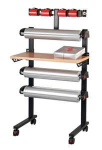 Vario Ständer, fahrbar & Arbeitsplatte, 2 Rollen & 4 Bandrollen Vario Ständer, fahrbar & Arbeitsplatte, 2 Rollen & 4 Bandrollen