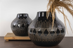 Vase, Aztec Keramik Ø30 x H27cm, schwarz