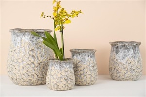 Blumentopf, Oyster Ø17x H19.8cm, grau-ecru Blumentopf, Oyster Ø17x H19.8cm, grau-ecru