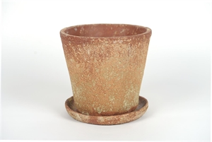 Blumentopf, mit Unterteller Ø24.5x H13.5cm, old pottery