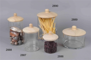 Glastopf, mit Holzdeckel Ø9.5x H14cm, klar Glastopf, mit Holzdeckel Ø9.5x H14cm, klar