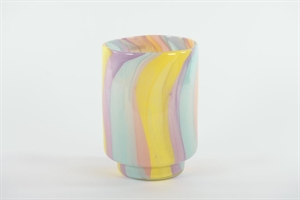 Glasvase, Hippie Ø18x H26cm, gelb/blau Glasvase, Hippie Ø18x H26cm, gelb/blau