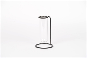 GlasRohr Vase, mit Halter L13x 13x H27cm, klar* GlasRohr Vase, mit Halter L13x 13x H27cm, klar*