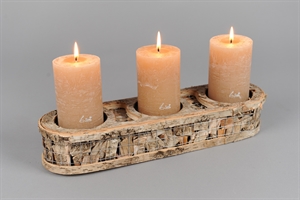 Kerzenständer, 3-Kerzen L38x 10x H7cm, Birkenholz