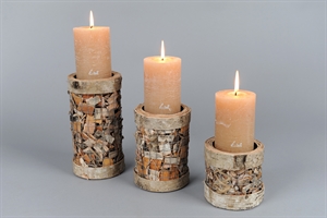 Kerzenständer, 3er Set H10cm, Birkenholz