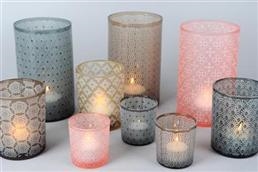 Windlicht Glas, Winter Frost - 10x 12cm, rosa Windlicht Glas, Winter Frost - 10x 12cm, rosa