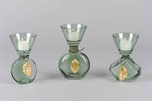 Teelicht, mit Schmuckstück Ø10.5x H15.5cm, grün Teelicht, mit Schmuckstück Ø10.5x H15.5cm, grün