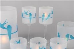 Windlicht, Hirondelle auf Fuss - 7 x 20cm, blau Windlicht, Hirondelle auf Fuss - 7 x 20cm, blau