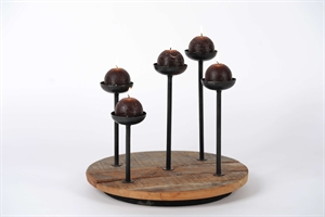Kerzenständer, 5x - auf Holzplatte Ø35x H2.7cm, braun