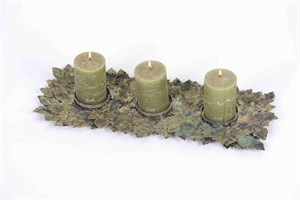 Kerzenständer, 3-Kerzen Ahorn L53x 20x H3cm, grün