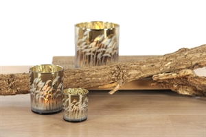 Windlicht, Feder Ø7.3x H8cm, grüngrau Windlicht, Feder Ø7.3x H8cm, grüngrau