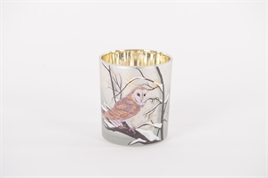 Windlicht Votiv, Eule Ø9x H10cm, weiss/braun Windlicht Votiv, Eule Ø9x H10cm, weiss/braun