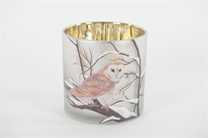 Windlicht Votiv, Eule Ø15x H15cm, weiss/braun Windlicht Votiv, Eule Ø15x H15cm, weiss/braun