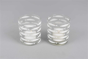 Votiv Windlicht, Fische Ø7x H8cm, weiss Votiv Windlicht, Fische Ø7x H8cm, weiss